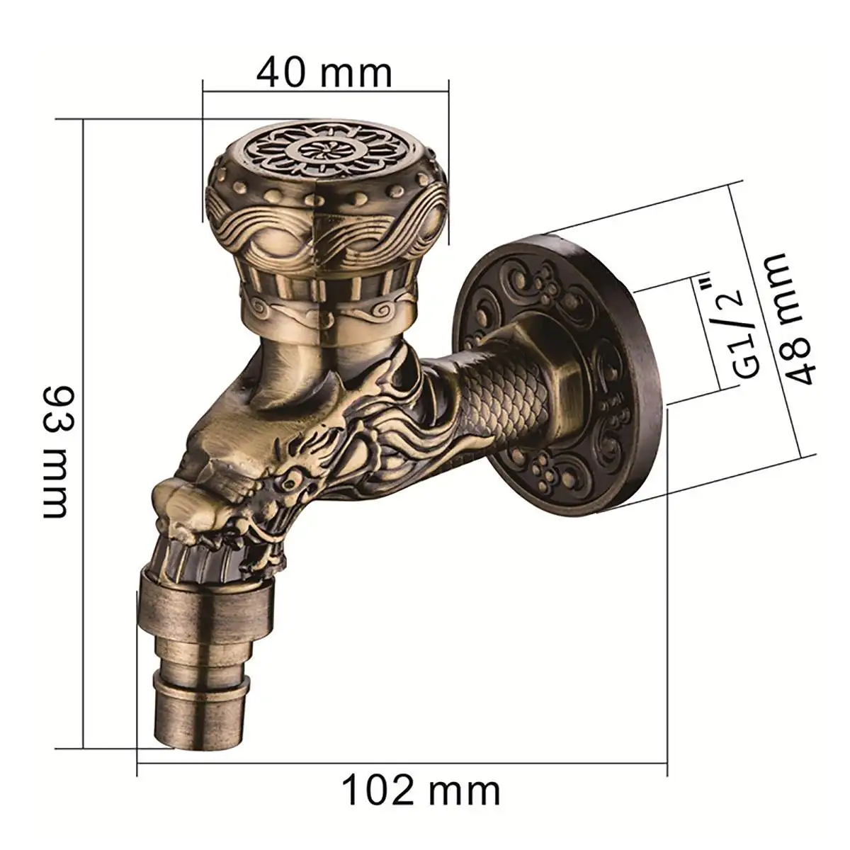 

Antique Dragon Carved Faucet Wall Mount Retro Water Tap Faucet Home Kitchen Bathroom Outdoor Garden Faucet Tool