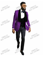 szmanlizi men wedding suit 2021 slim fit purple jacquard suits for men groom tuxedo jacket 3 piece set custom best man blazer