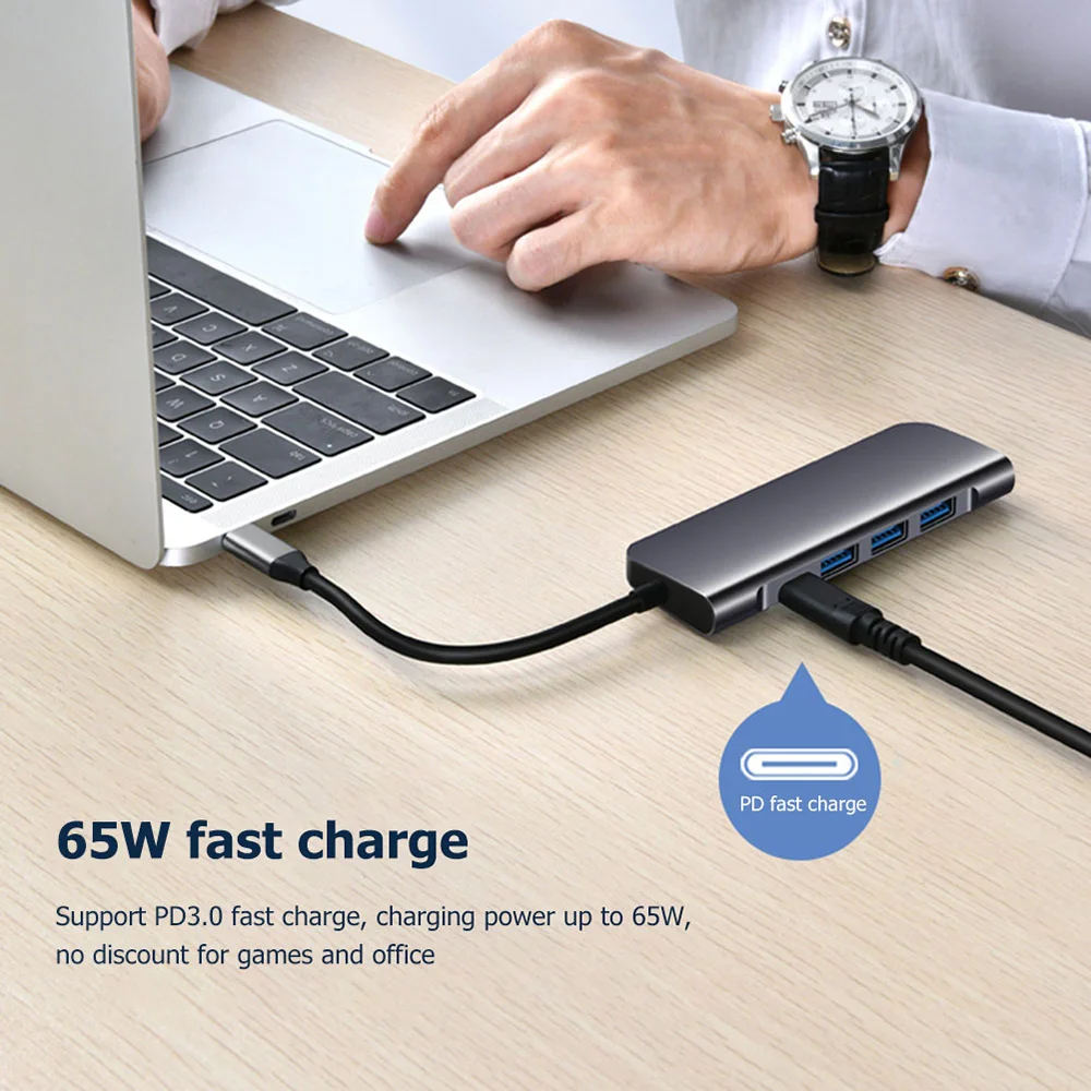 

USB C Hub 5 in 1 Type C to 4K HDMI 3 USB 3.0 Ports PD Charging Port Multiport Adapter 3 Dock Station Dongle for Computer