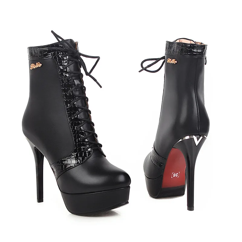 

2020 Plus Size 32-43 Lace Up Women Shoes Fashion Wholesale Square Heels Add Fur Ankle Boots Winter Warm Boot