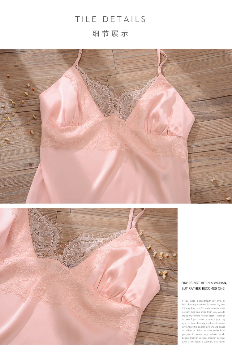 SP&CITY French Elegant Silk Satin Sexy Sleepskirt Exotic Deep V Sleepwear Women Camisole Solid Lace Floral Embroidery Nightwear