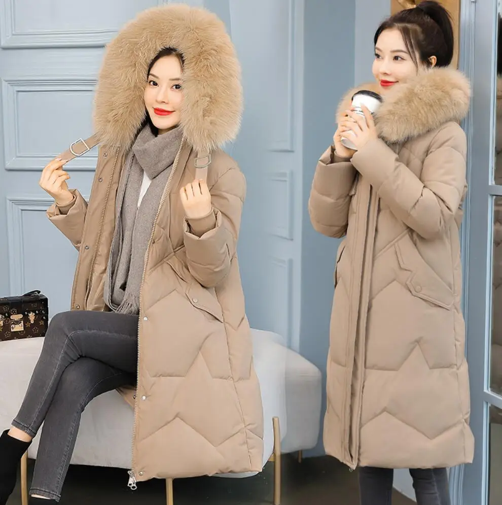 

Winter Fur Collar Parker 2021 New Women's Ins Thick Down Padded Jacket Korean Long Padded Jacket Winter Big Size 5XL Warm Coat