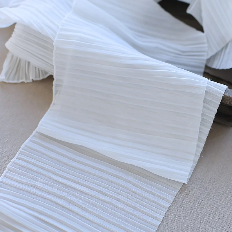 18 см широкая белая мягкая жемчужная шифоновая плиссированная кружевная ткань