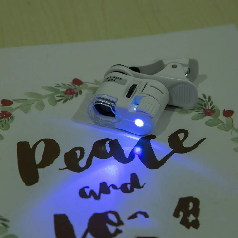 Лупа 60 раз микроскоп Карманный яркость фонарик Макрос микроскопа объектив 9595W1 60X