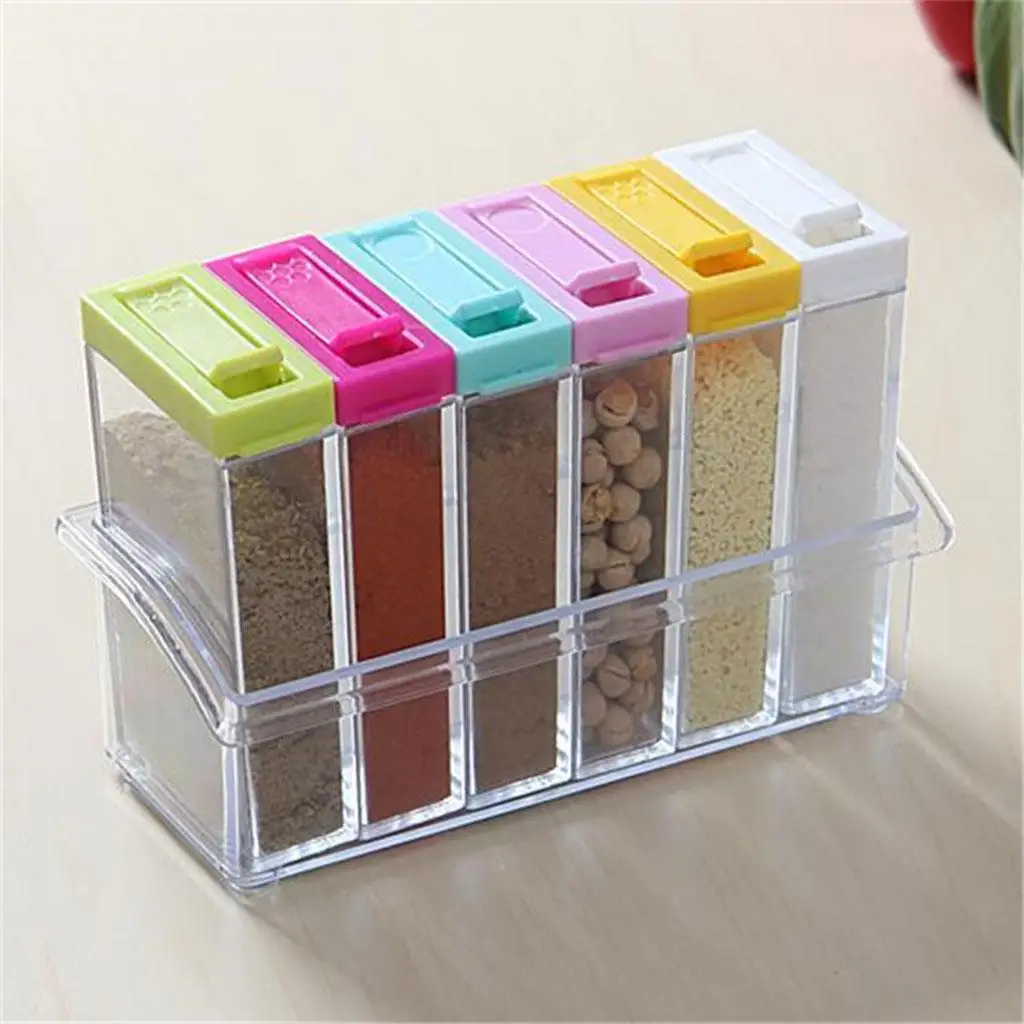

6Pcs Spice Shaker Jars-- Seasoning Boxes, Easy Clean W/ Tray Storage Bottle, Container Case, for Food