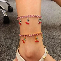 ywzixln boho anklet foot pink crystal chain summer bracelet crystal cherry charm sandals barefoot beach foot bridal jewelry a018