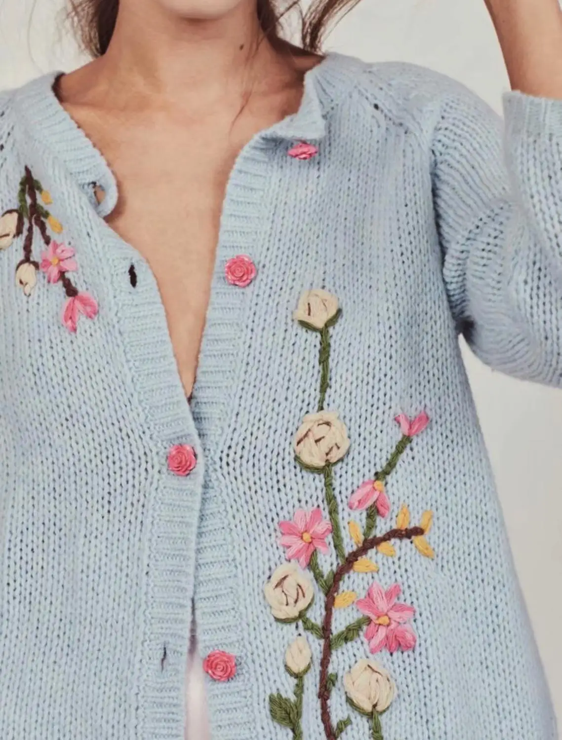 Star firefly ladies knit cardigan 2019 autumn hand-embroidered small flower Slim casual sweater for sweet girl |