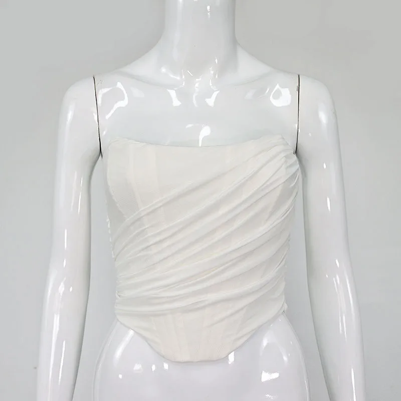 

Spring and Summer 2020 New Cross Border European and American Women's Fashion Fishbone Mesh Corset Vest Women's Short Top