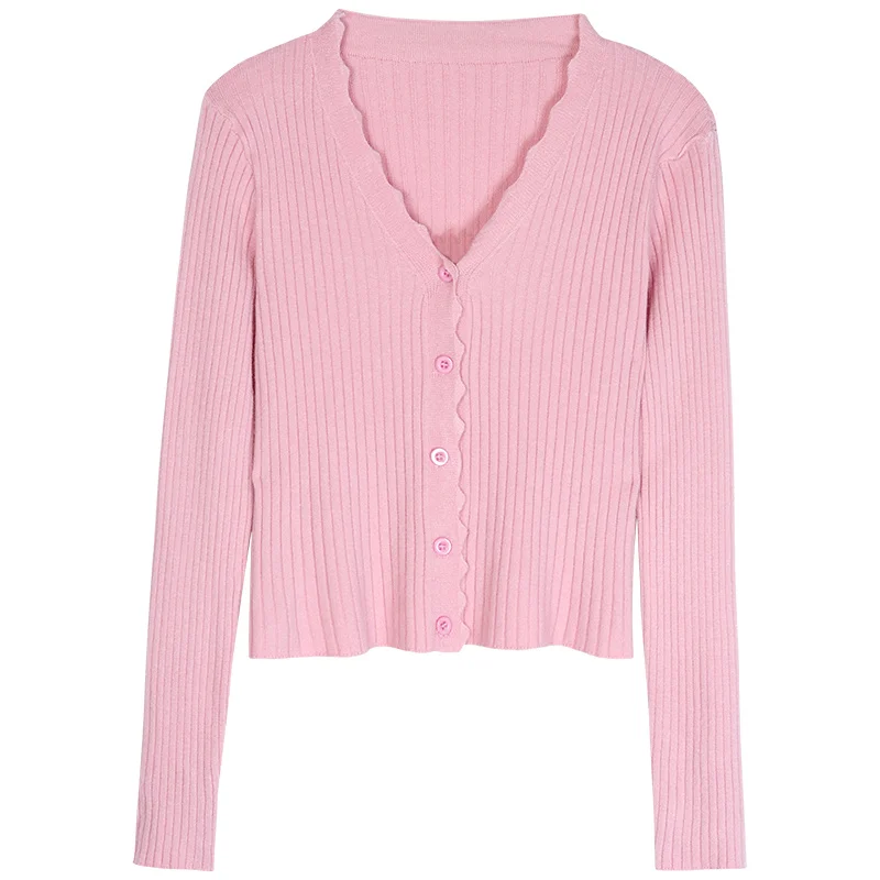 Женский вязаный кардиган с V-образным вырезом и длинным рукавом |