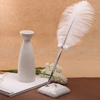 ballpoint pen wedding birthday gift 35cm feather pen with stand ostrich wool pen holder for wedding free shipping