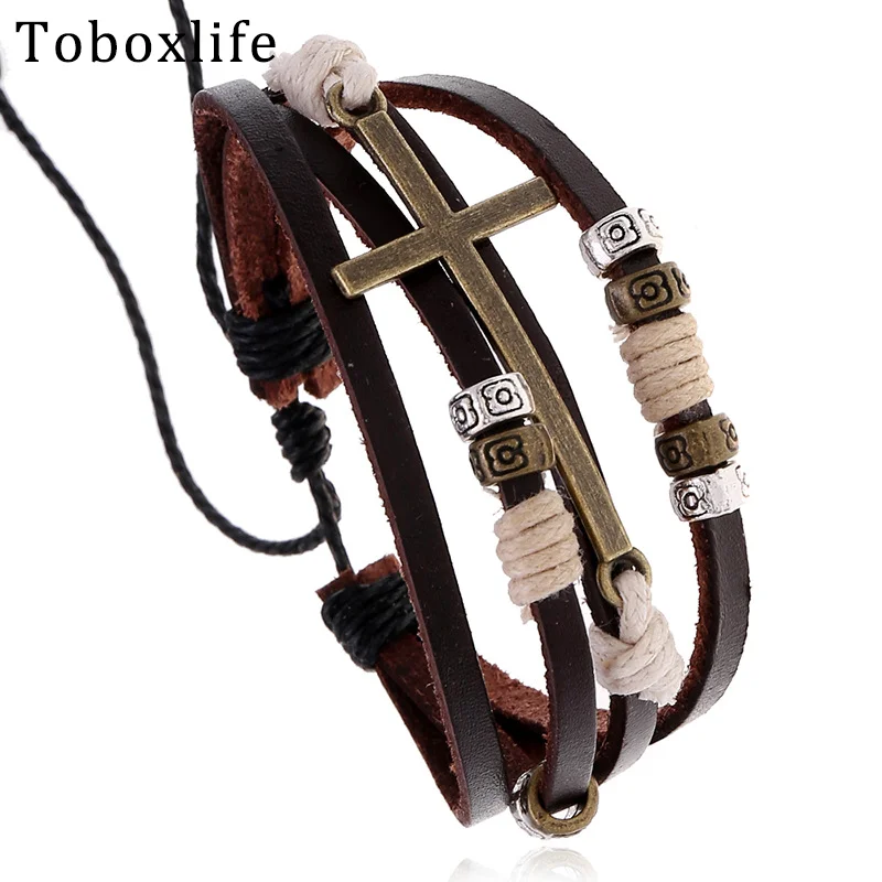 Toboxlife новый стиль браслет из воловьей кожи с бусинами унисекс античный Плетеный