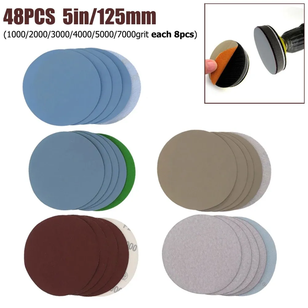 

48 Pcs Sandpaper 125mm 1000/2000/3000/4000/5000/7000Grit Water Dry Sanding Discs Sandpaper Grinding Polishing