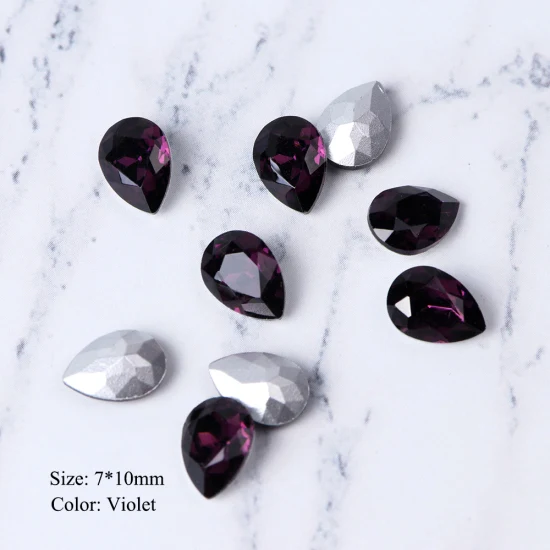 Violet 7x10mm 10 шт. Кристаллы Стразы для ногтей Блеск капли воды украшения для ногтей 3D стеклянный камень драгоценный камень плоская задняя сторона поддельные ювелирные изделия с алмазами TR896 - Цвет: Violet 7x10mm