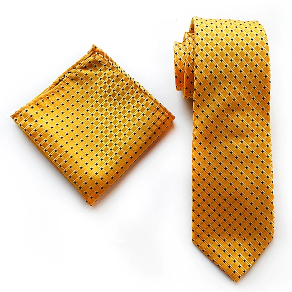 Мужской модный комплект галстуков желтый галстук в клетку с карманом|Мужские