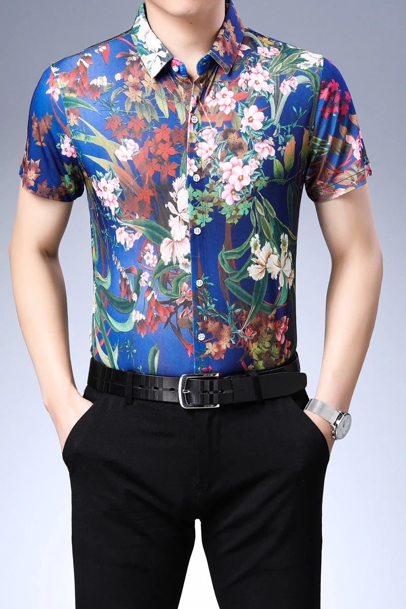 Оптовая продажа мужские рубашки одежда большого размера с цветами для мужчин