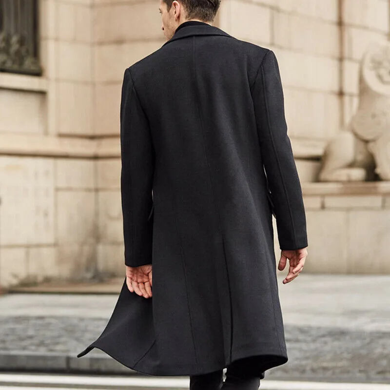 

Autumn Winter Mens Wool Coat Solid Long Sleeve Woolen Jackets Fleece Men Overcoat Streetwear Fashion Long Trench Coat Outerwear