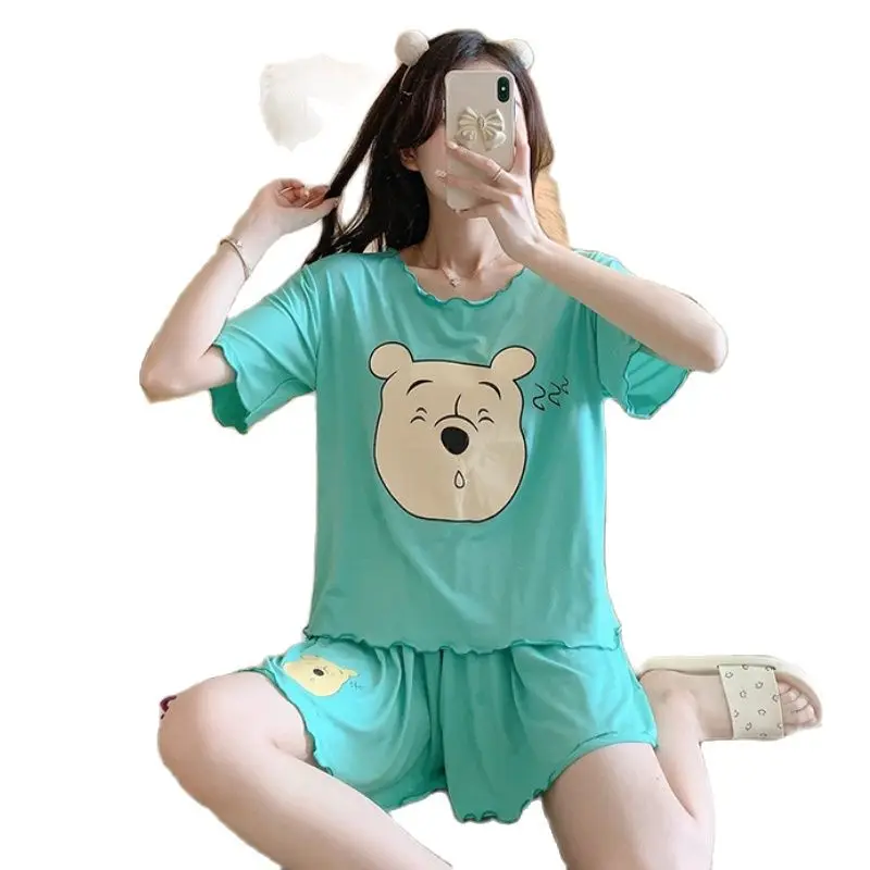 Disney Anime Minnie Mouse Daisy Cute Kawaii Pijama Mujer Verano with Shorts Loose Soft 2 Piece Set Sleepwear Women Home Suit