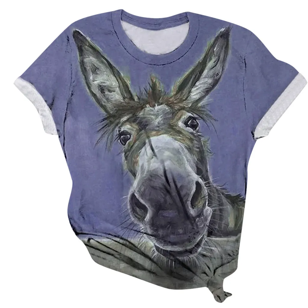 

Summer Donkey Print Tshirt Plus Size Women T-shirts Short Sleeve 3D Animal Print Tops Tee T-Shirt Fashion Mujer