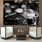 Картины на холсте с HD-печатью, рама для декора гостиной, настенное художественное черно-белое изображение барабанов, 3 предмета, музыкальный инструмент, Постер PENGDA