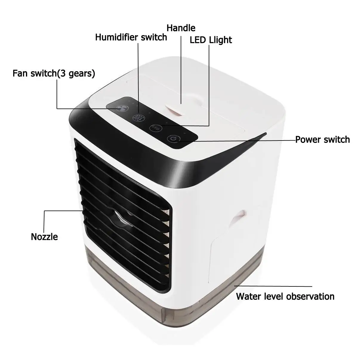 

Mini Portable Air Conditioner Air Cooler Humidifier Purifier LED Light 3 Gear Adjustable Desktop Air Cooling Fan with 480ml Tank