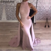 pink mermaid evening dresses 2022 new women formal party night beading sequins vestidos de gala elegant satin long prom gowns
