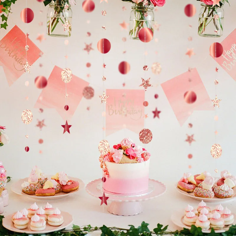 

4m Mirror Paper Star Round Garland Flash Banner Happy Birthday Decoration Adult Birthday Baby Shower Curtain Decor Wedding DIY