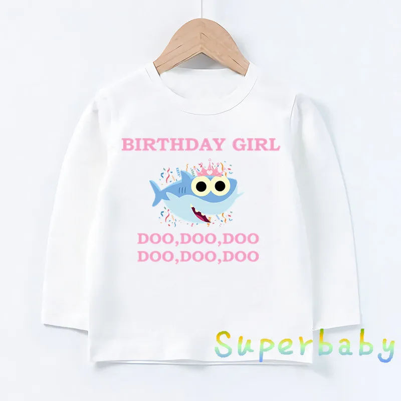 Свечи "Happy Birthday" для торта, Акула, 1-9 лет, футболка с принтом цифр, Забавные топы с рисунком для маленьких мальчиков и девочек, Детская футболка с длинными рукавами, LKP2441