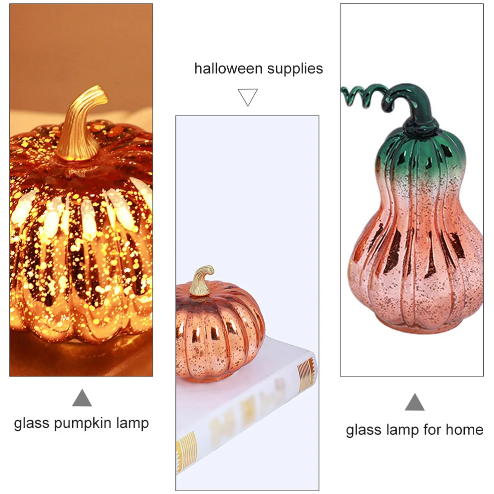 

2pcs Pumpkin Lamp Glass Lamp Desk Adornment without Battery (Orange)