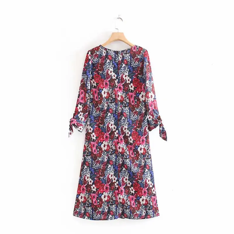 ZA Новое разноцветное модное платье с принтом женская одежда Boho Свободное платье с v-образным вырезом Вечерние подарки