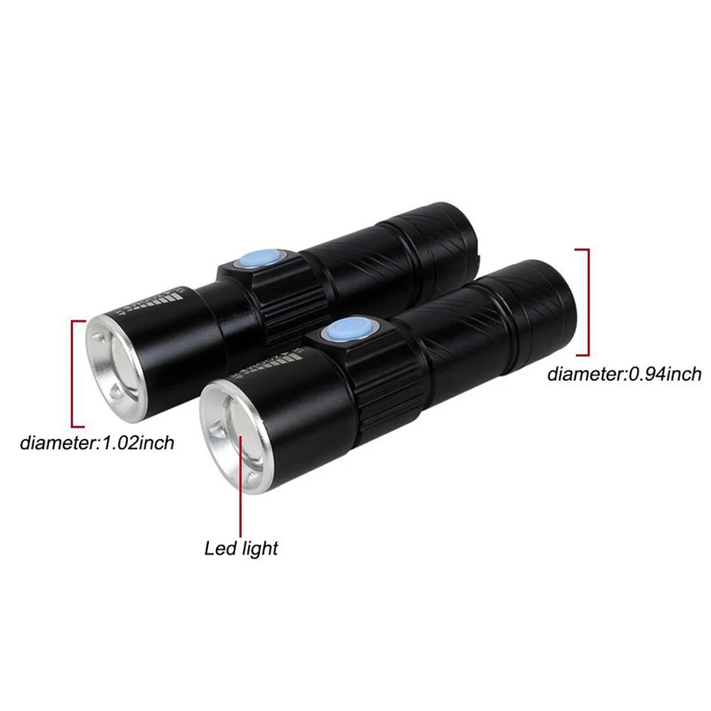 USB фонарик мощный ручной светодиодный с 3 режимами водонепроницаемый мини зумом