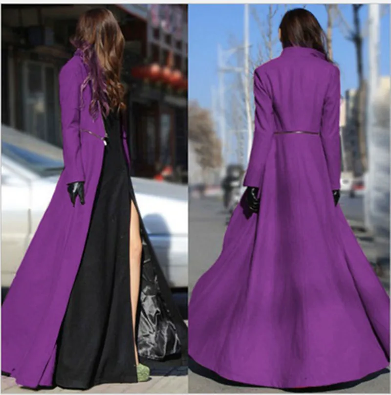 Женское шерстяное пальто приталенное длинное с разрезом большие размеры
