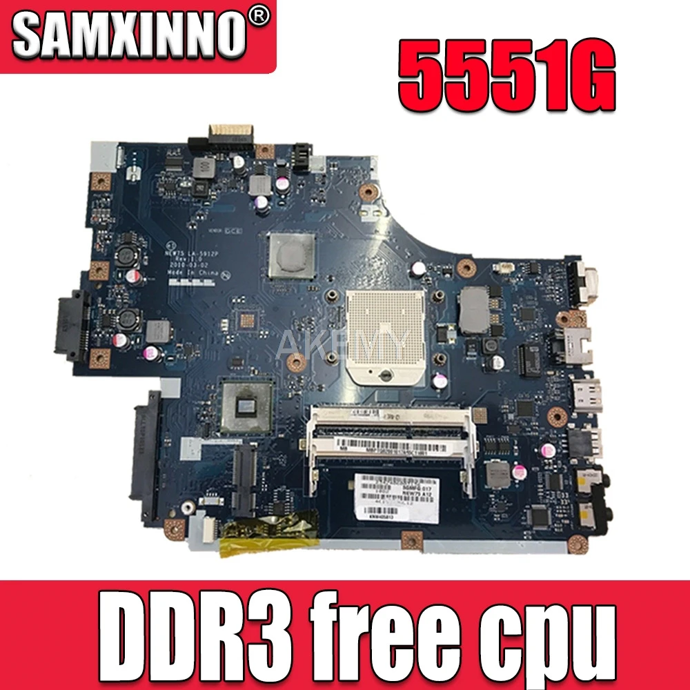 

Laptop motherboard For Acer aspire 5551 5551G E640 DDR3 free cpu NEW75 LA-5912P MBNA102001 MB.NA102.001 Mainboard