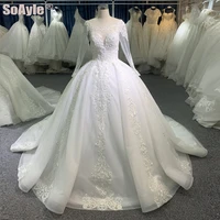 lace beaded long sleeves wedding dress luxury sparkly princess ball gown wedding gown saudi arabia appliques robe de marriage