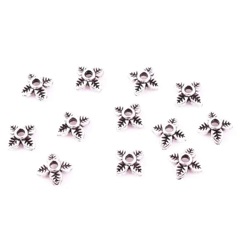 100 шт. античные золотые/тибетские серебряные винтажные колпачки в форме листа из