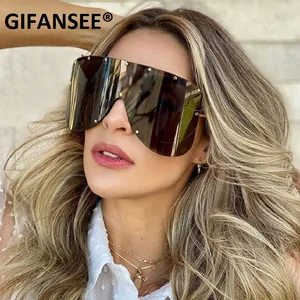 GIFANSEE Shield Visor Mask Sunglasses Women Men 2020 Oversized Vintage Windproof Glasses One Peice B