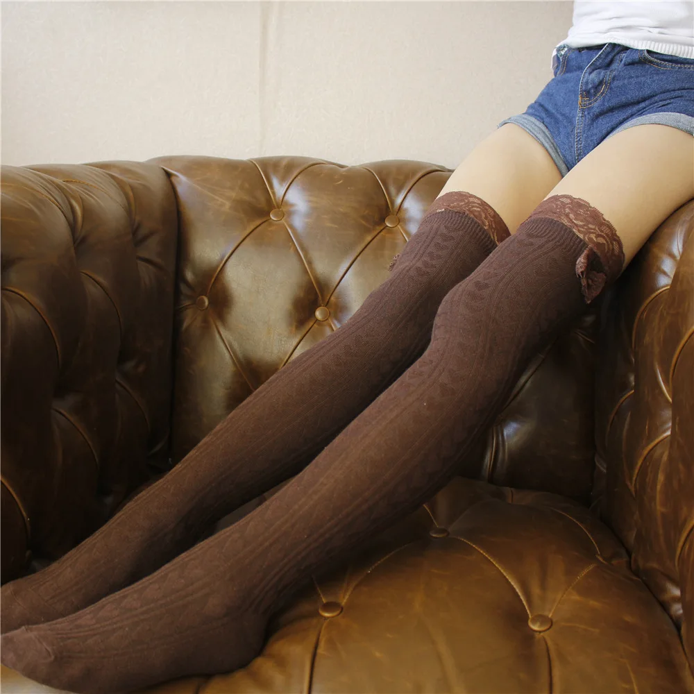 Coffee Heart Pattern winter Stockings High Over The Knee Socks Women Sexy Thigh for Girls Vertical Long Cotton Warm Stockings Medias - Цвет: Coffee