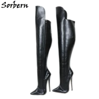 Sorbern Thick Winter Boots High Front Short Back 18Cm Spike High Heel Fetish Boots Bed Photo Drag Queen Boots For Crossdressers