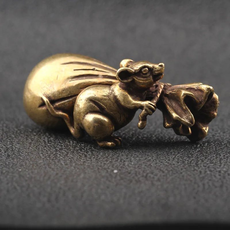 Feng Shui Ornaments Animal Statue Backpack Zodiac Gold Bag Lucky Rat Copper Handmade Miniature Figurines Vintage Home Decor | Дом и сад