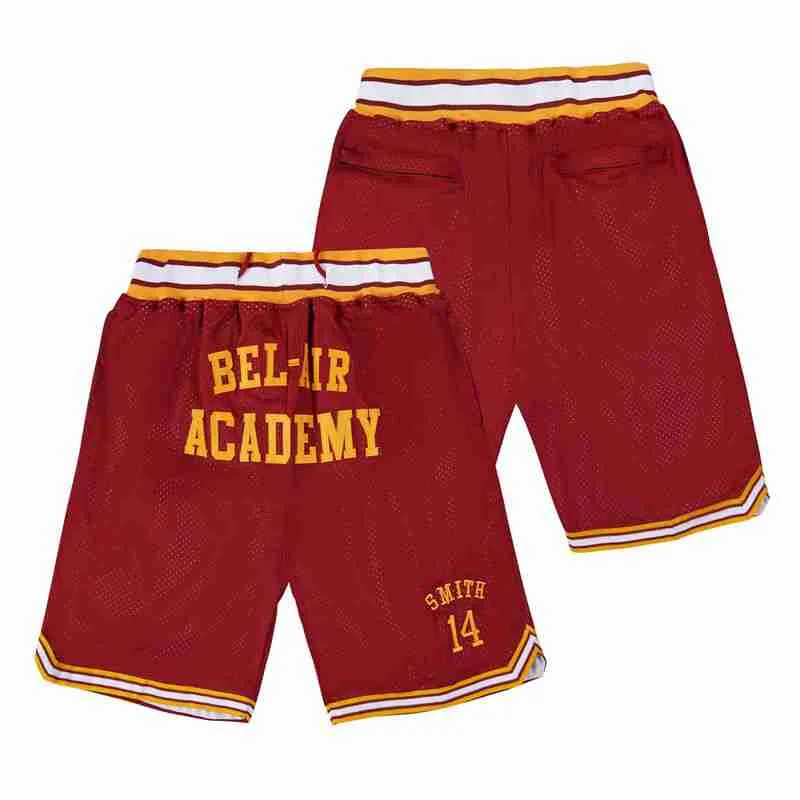 

BG Basketball shorts BEL-AIR ACADEMY 14 SMITH Embroidery sewing Four Zip pocket outdoor sport big size various styles Red