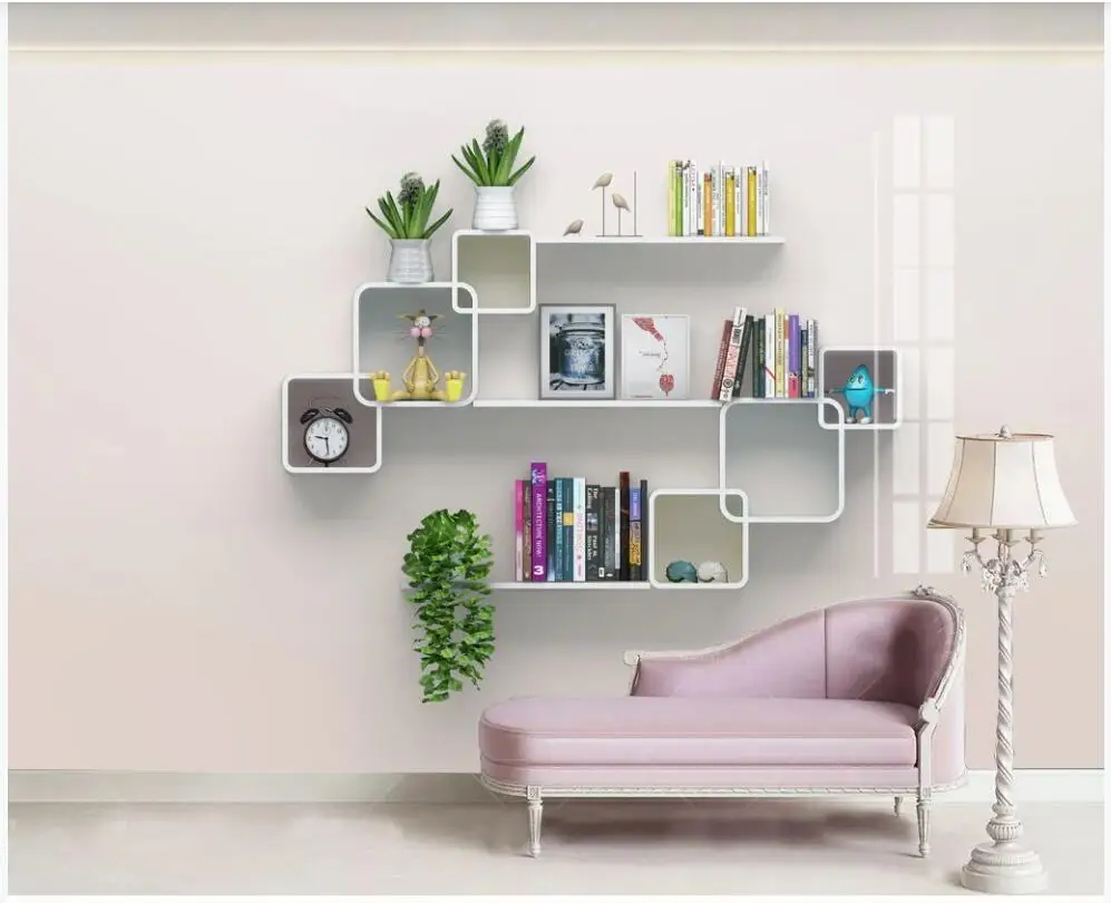 

wall paper 3 d Modern children's wall cabinet display shelf bookshelf potted plant home decor photo wallpaper in the living room