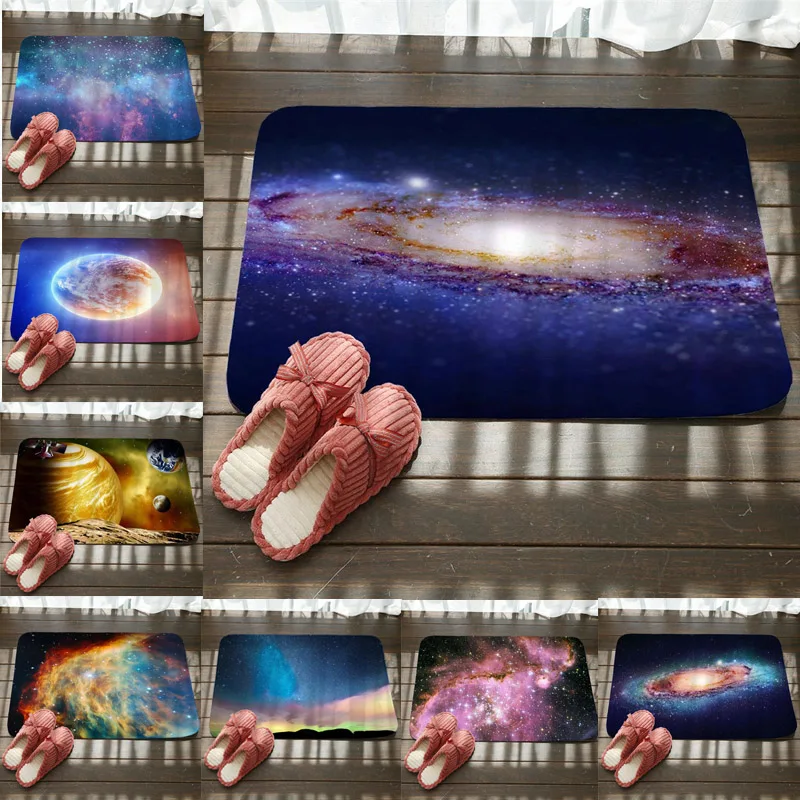 Cosmic Outer Space Stars Starry Sky Felt Rubber Bath Mats Carpet Rug Doormat Living Room Non-slip Kitchen 3D Floor Mat | Дом и сад