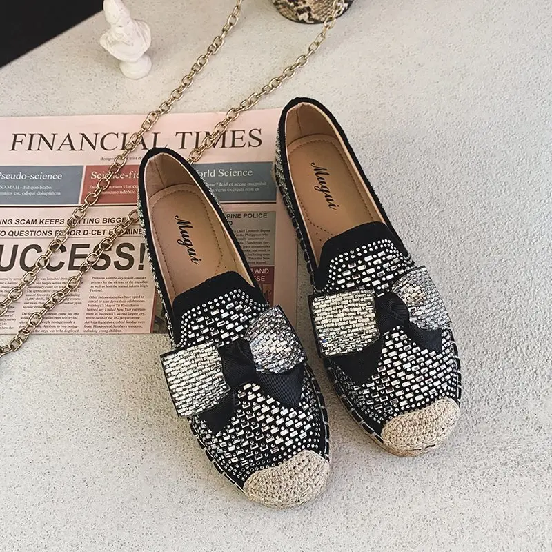 

2021 Spring Autumn New Rhinestone Bow Women's Flat Vulcanize Shoes Fashion All-match Comfortable Ladies Shoes Zapatillas Mujer