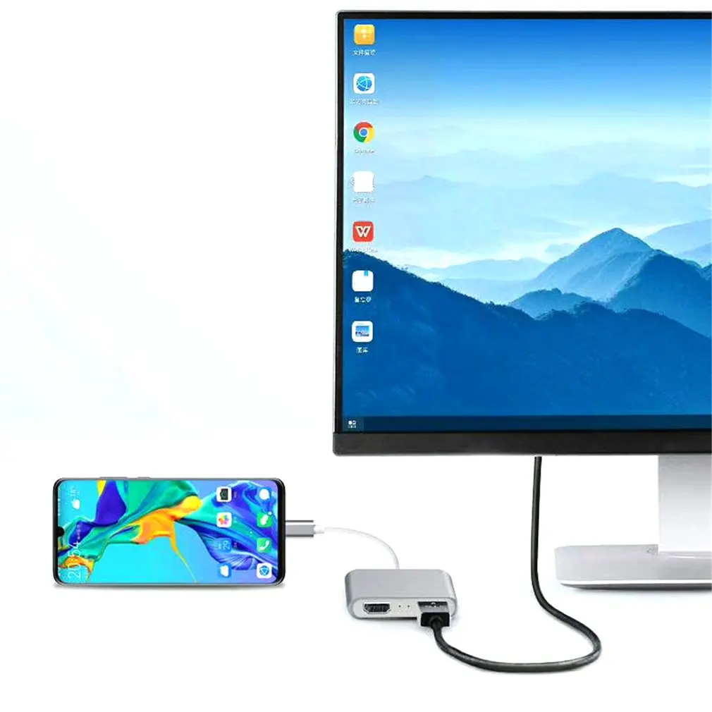 Адаптер USB C к HDMI dual 4K @ 60hz практичный конвертер высокоскоростной Прочный