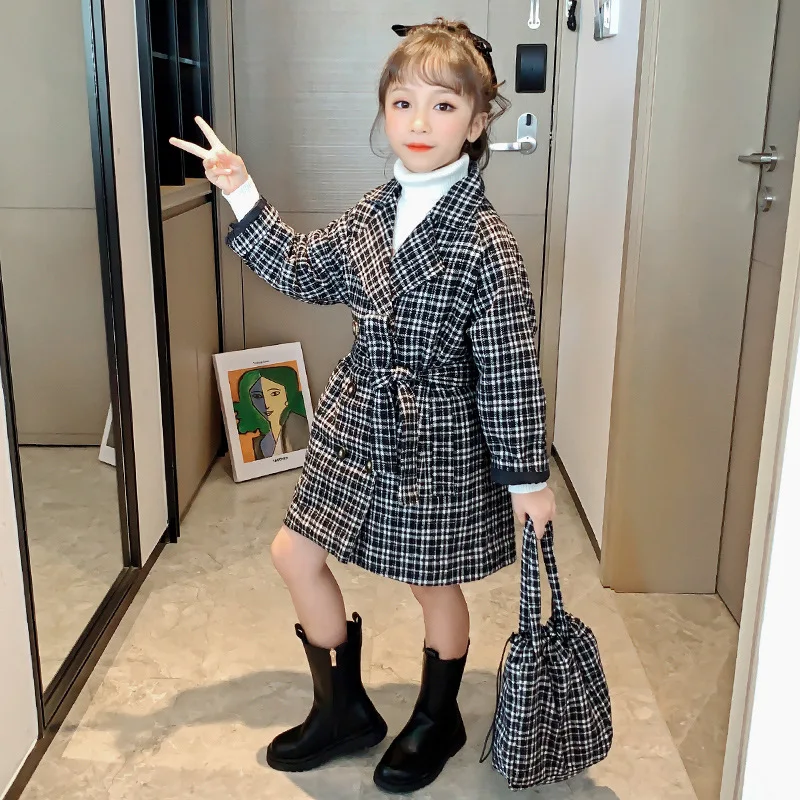 

Girls Baby's Kids Wool Coat Jacket 2021 Black Green Warm Thicken Plus Velvet Winter Autumn Cotton Outerwear Children's Clothes
