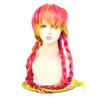 woman headgear anime kimetsu no yaiba demon slayer cos kanroji mitsuri cosplay pink yellow gradient long two braided pigtails