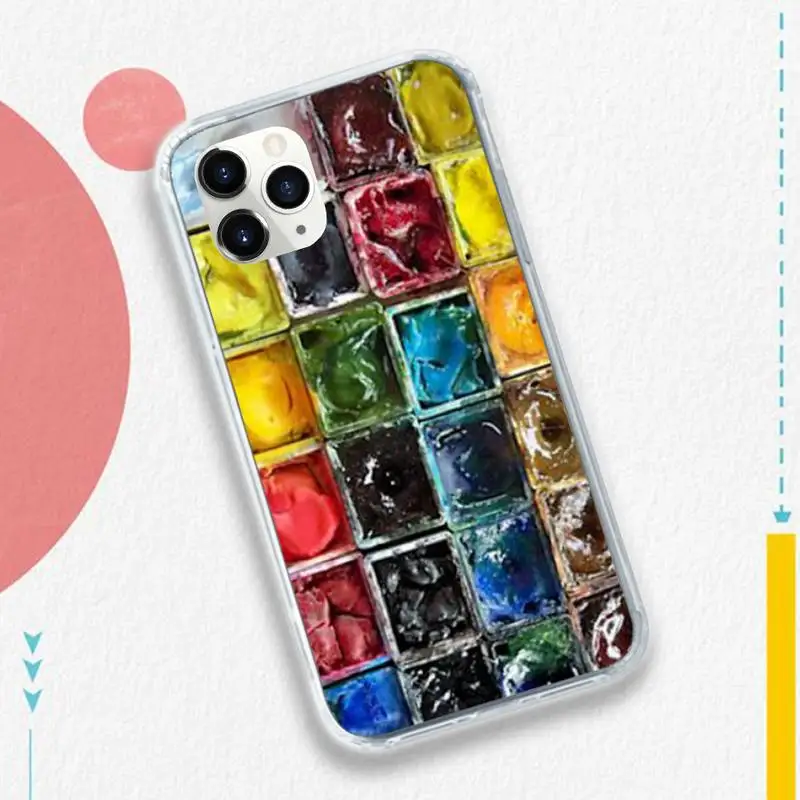 

Watercolors Set Paint Palette Painting Box Phone Case Transparent soft For iphone 5c se 6 6s 7 8 11 12 plus mini x xs xr pro max