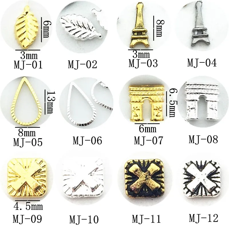 50 шт./лот металлический дизайн ногтей лист башня треугольник замок квадратный
