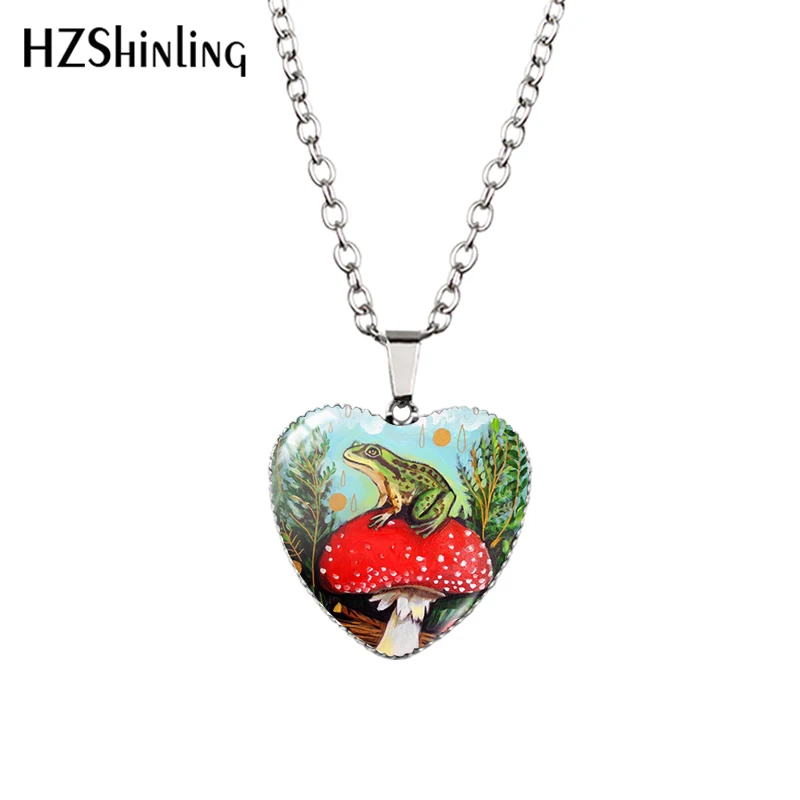 Ожерелье с подвеской в виде лягушки грибами Забавный стеклянный кабошон фото