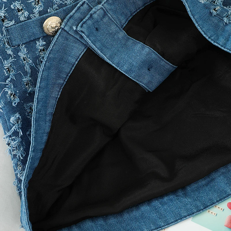 Короткая юбка для женщин Однобортный трапециевидной формы синего джинсового