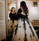 Свадебное платье в пол, черно-белое фатиновое винтажное готическое платье невесты с длинным рукавом и кружевной аппликацией, индивидуальный пошив